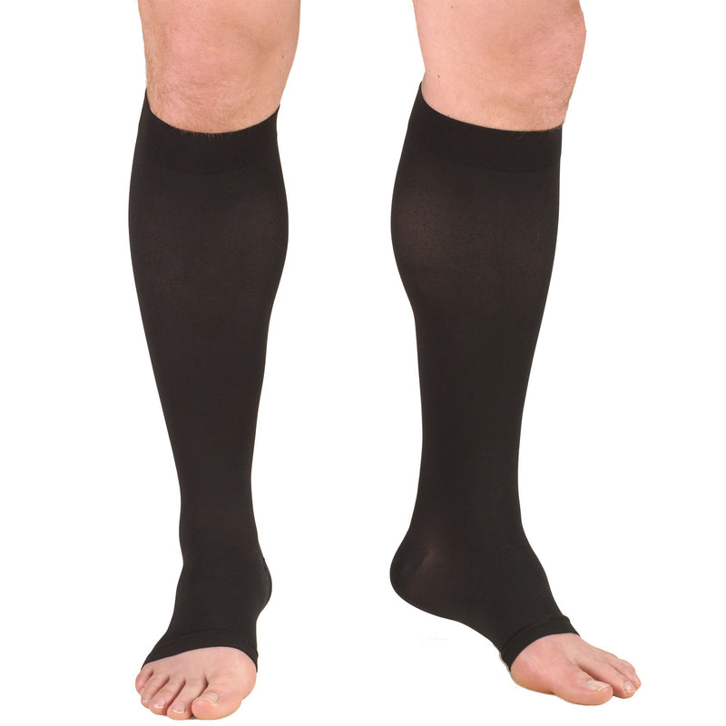 TruForm Unisex Compression Knee High Stockings, 20-30 mmHg, Open Toe, Black, 0865