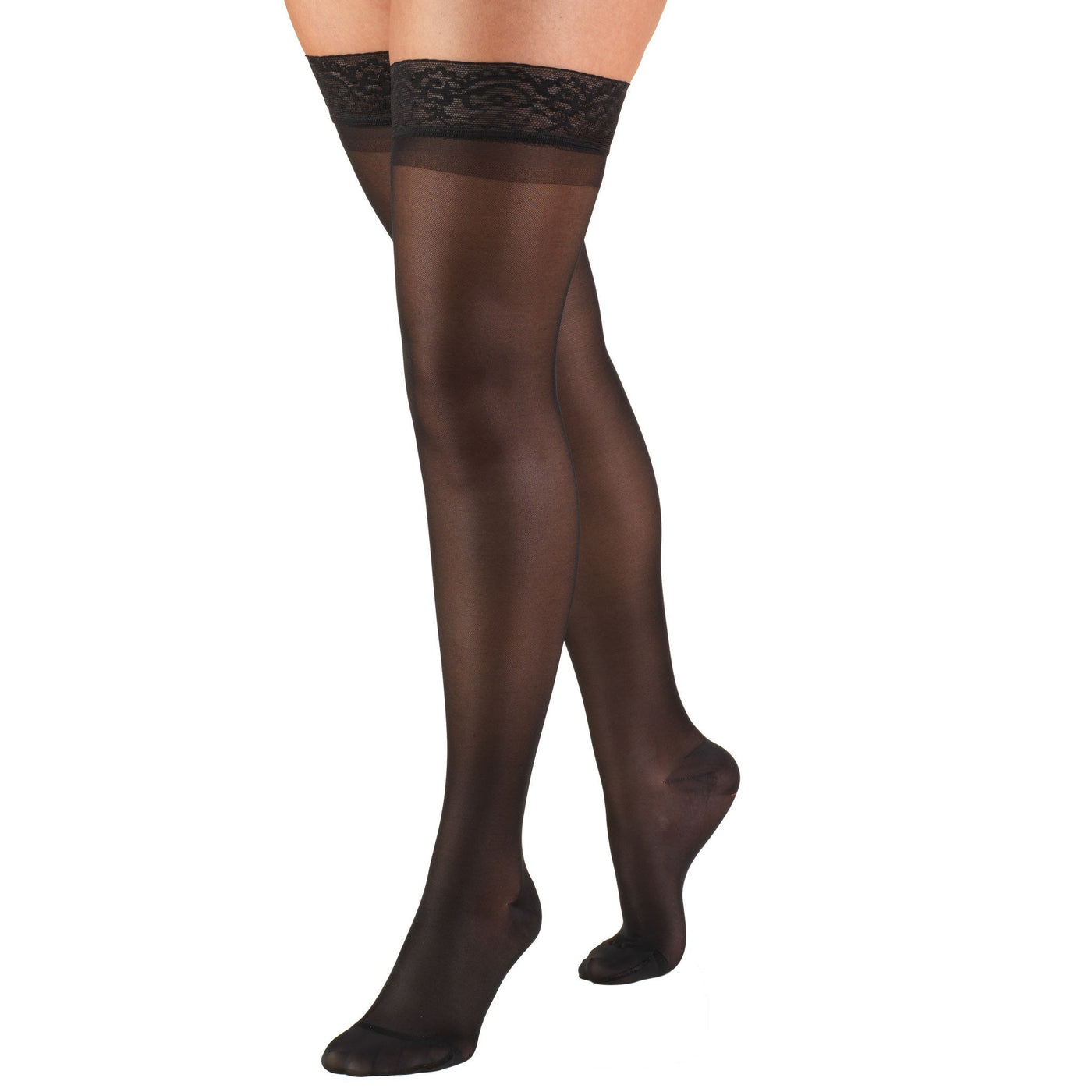 Women's Compression Thigh High Stockings, 15-20 mmHg, Sheer Black – Meridian  Medical Supply
